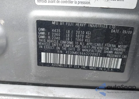 2010 Subaru Legacy 2.5I Premium z USA, uszkodzony, nr VIN 4S3BMBC66A3220901